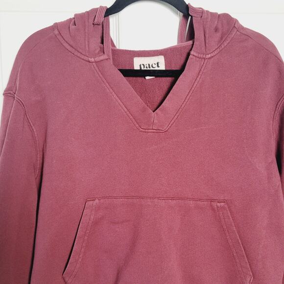 Pact Hoodie Womens Small Red Organic Cotton V Neck Cropped Kangaroo Pocket - Picture 2 of 10